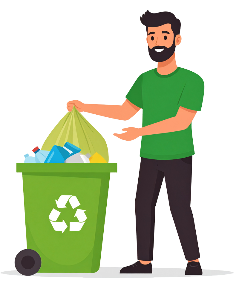Greenways Waste - Man putting rubbish into a recylcing bin